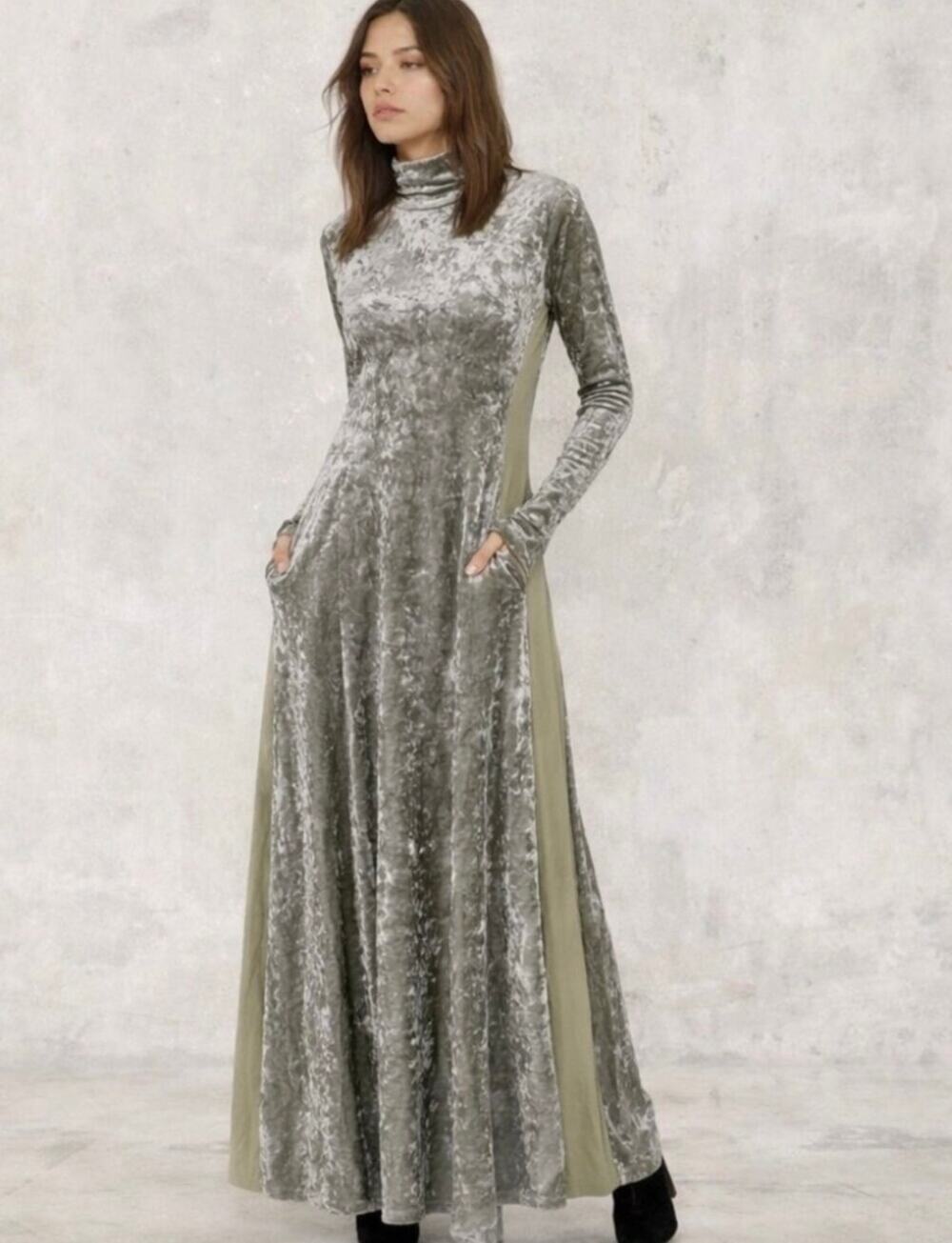 We Are HAH Dress 2 Impress Maxi Dress Small | Green Silver Crushed Velvet